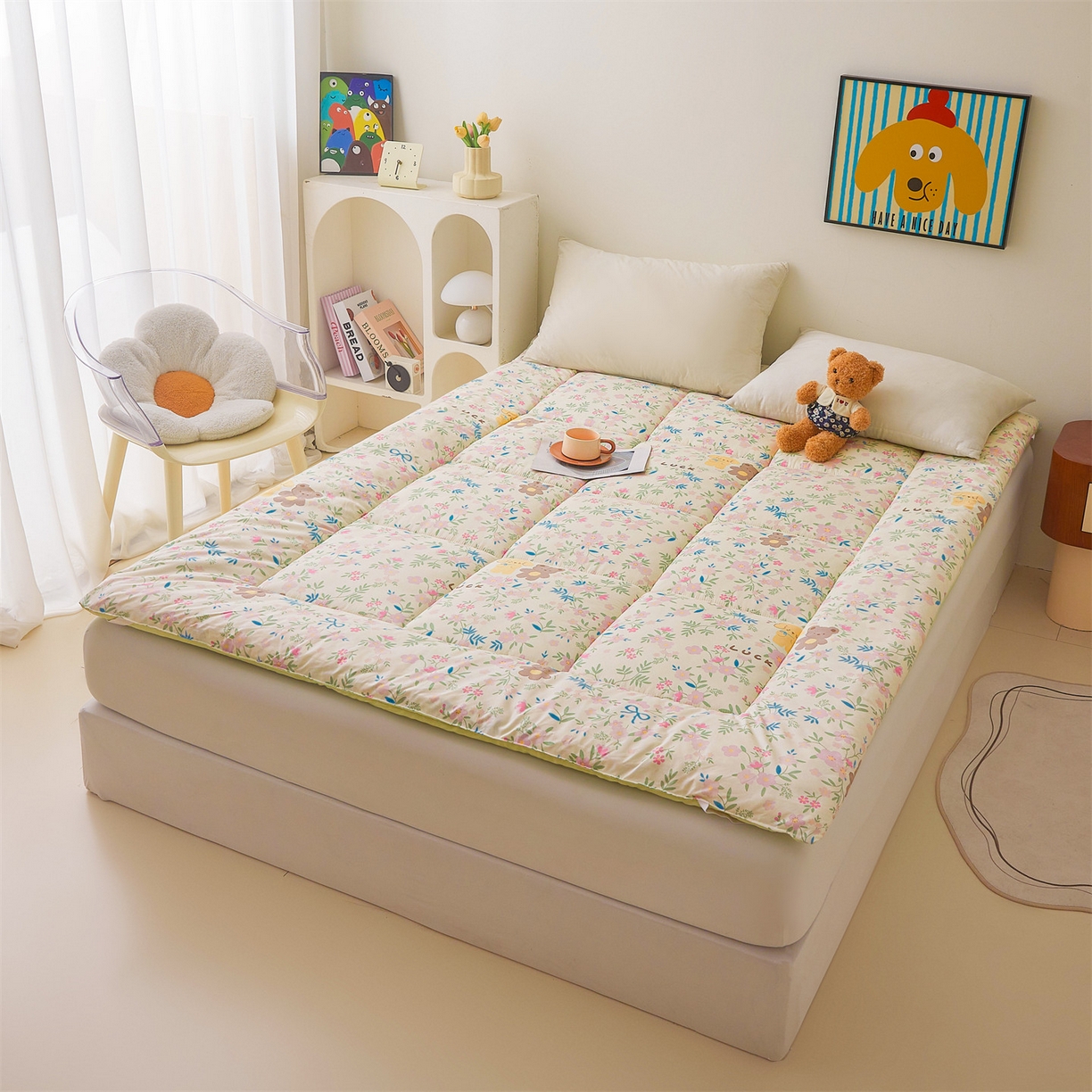 91家纺网 家纺一手货源 找家纺 梵蒂莎 2025秋冬新品云朵棉新疆棉花床垫垫背床褥垫单人床褥宿舍加厚褥子（2025新花型拍图中）花园小熊-床垫系列