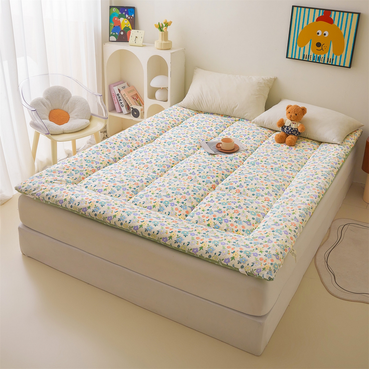 91家纺网 家纺一手货源 找家纺 梵蒂莎 2025秋冬新品云朵棉新疆棉花床垫垫背床褥垫单人床褥宿舍加厚褥子（2025新花型拍图中）花韵恬梦-床垫系列