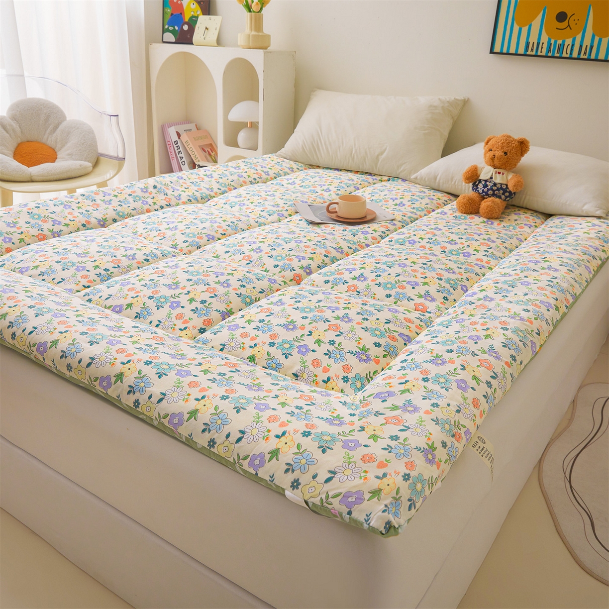 91家纺网 家纺一手货源 找家纺 梵蒂莎 2025秋冬新品云朵棉新疆棉花床垫垫背床褥垫单人床褥宿舍加厚褥子（2025新花型拍图中）花韵恬梦-床垫系列