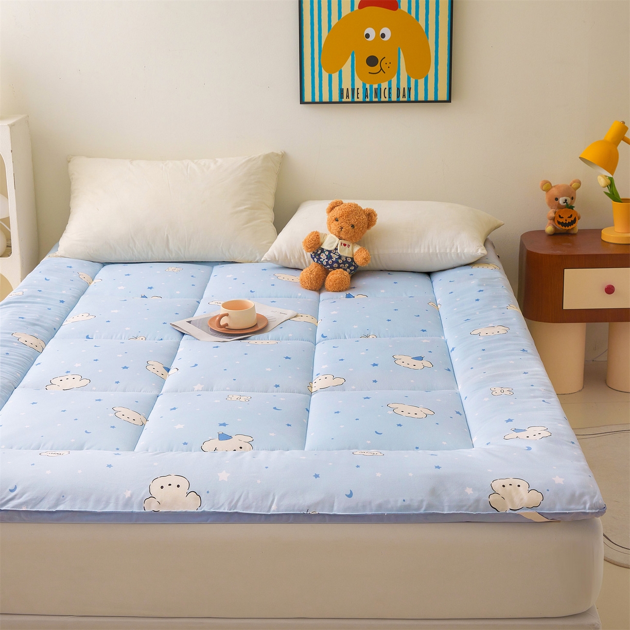 91家纺网 家纺一手货源 找家纺 梵蒂莎 2025秋冬新品云朵棉新疆棉花床垫垫背床褥垫单人床褥宿舍加厚褥子（2025新花型拍图中）晚安小狗-床垫系列