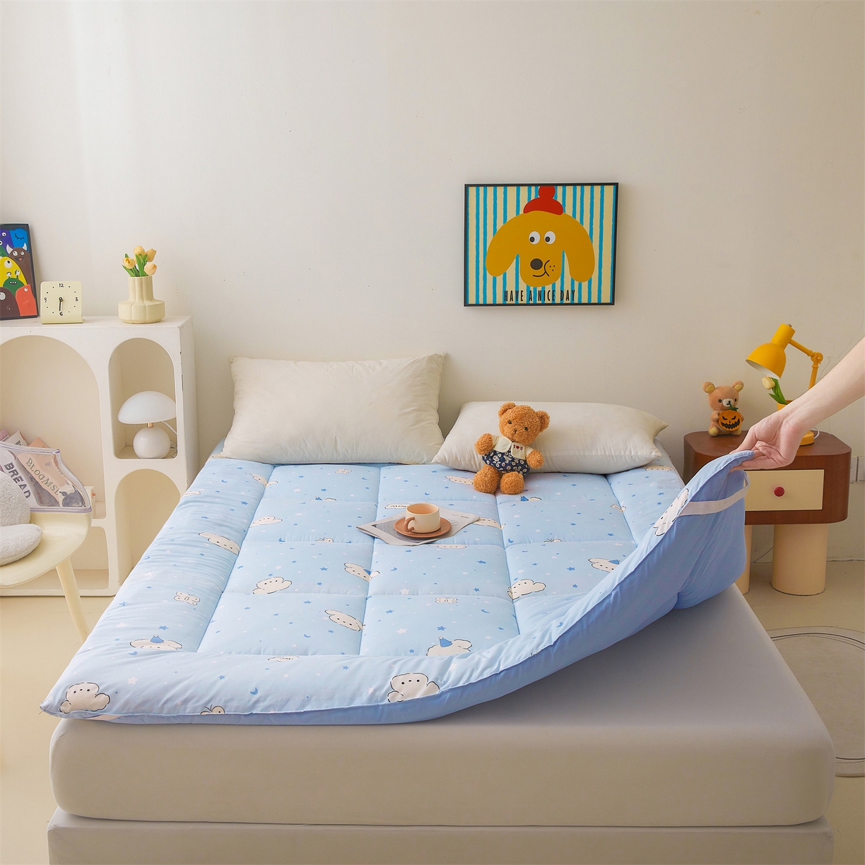 91家纺网 家纺一手货源 找家纺 梵蒂莎 2025秋冬新品云朵棉新疆棉花床垫垫背床褥垫单人床褥宿舍加厚褥子（2025新花型拍图中）晚安小狗-床垫系列