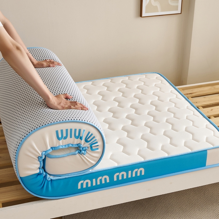 91家纺网 家纺一手货源 找家纺 奇丝雅 2025新款宝石双拼高密记忆棉立体乳胶床垫 宝石蓝（9公分）