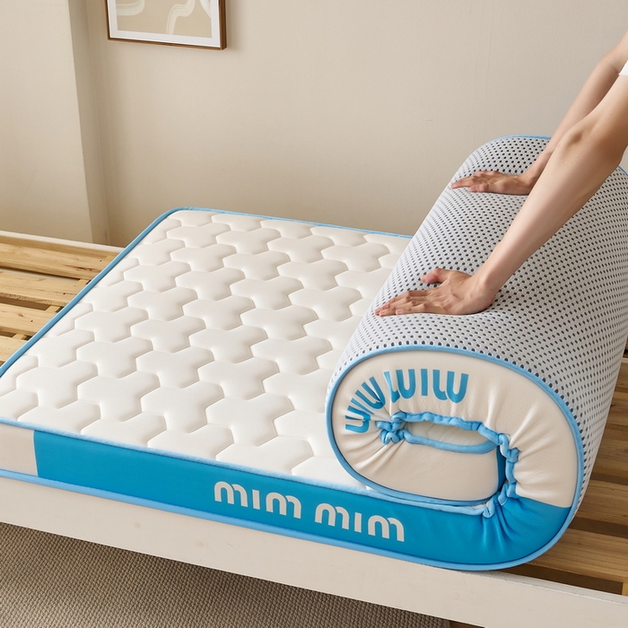 91家纺网 家纺一手货源 找家纺 奇丝雅 2025新款宝石双拼高密记忆棉立体乳胶床垫 宝石蓝（9公分）