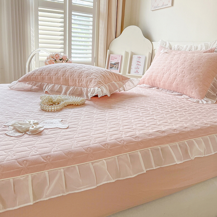 91家纺网 家纺一手货源 找家纺 麒豆豆 2025新款优舒棉花边床笠-蜜糖熊 粉