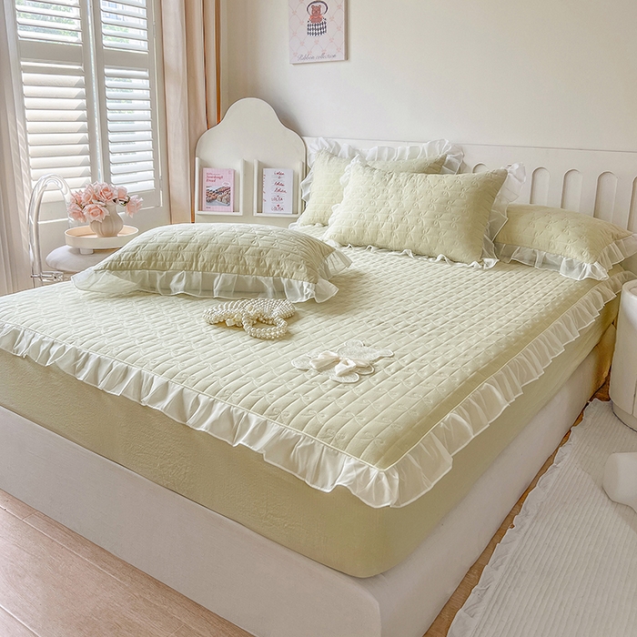 91家纺网 家纺一手货源 找家纺 麒豆豆 2025新款优舒棉花边床笠-蜜糖熊 黄