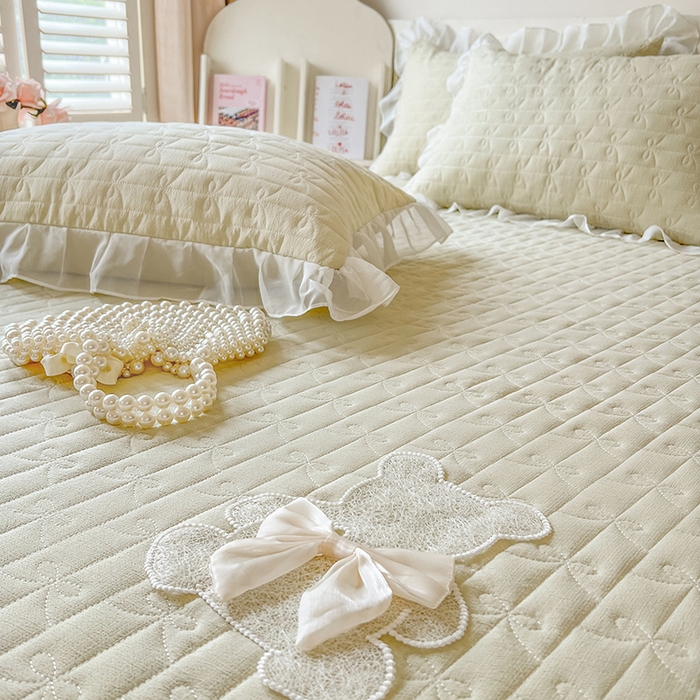 91家纺网 家纺一手货源 找家纺 麒豆豆 2025新款优舒棉花边床笠-蜜糖熊 黄