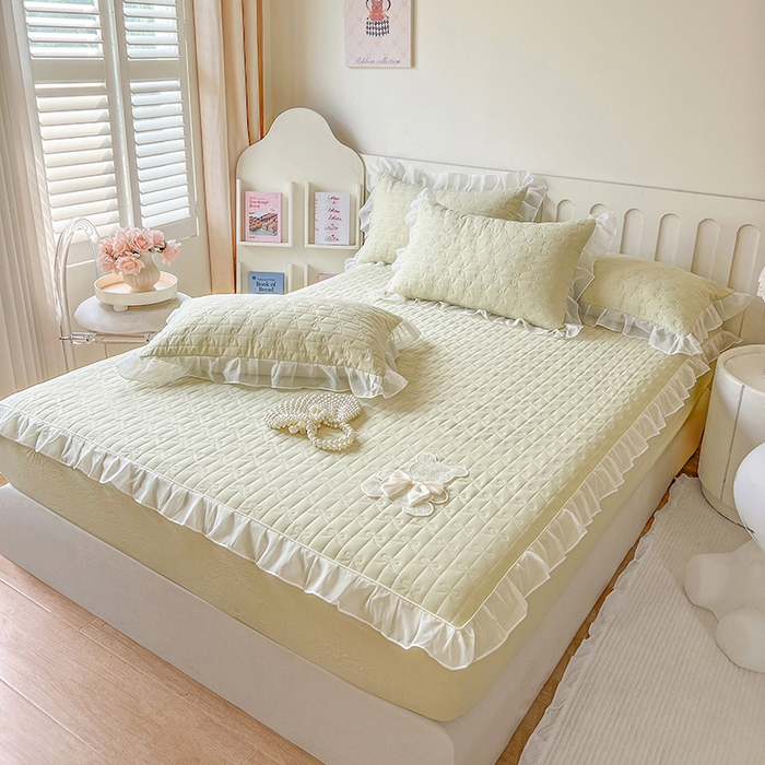 91家纺网 家纺一手货源 找家纺 麒豆豆 2025新款优舒棉花边床笠-蜜糖熊 黄