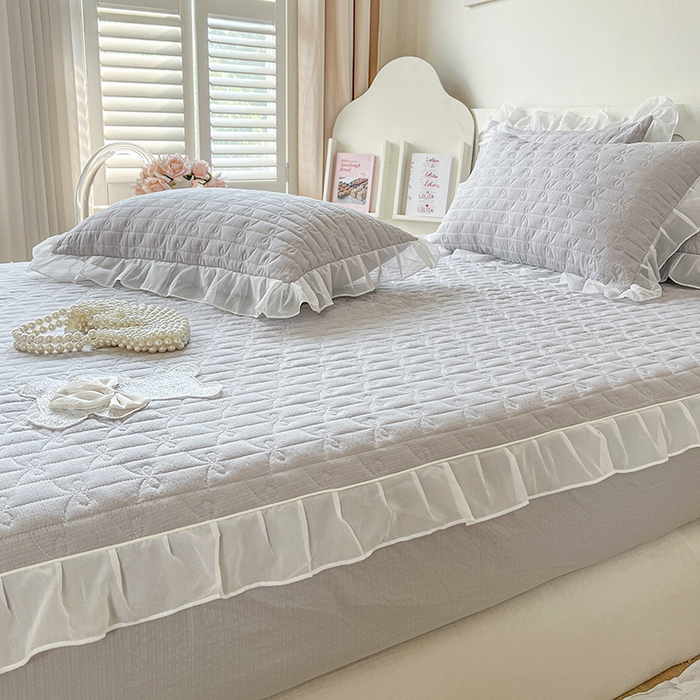 91家纺网 家纺一手货源 找家纺 麒豆豆 2025新款优舒棉花边床笠-蜜糖熊 灰