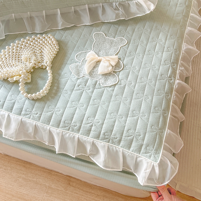 91家纺网 家纺一手货源 找家纺 麒豆豆 2025新款优舒棉花边床笠-蜜糖熊 绿