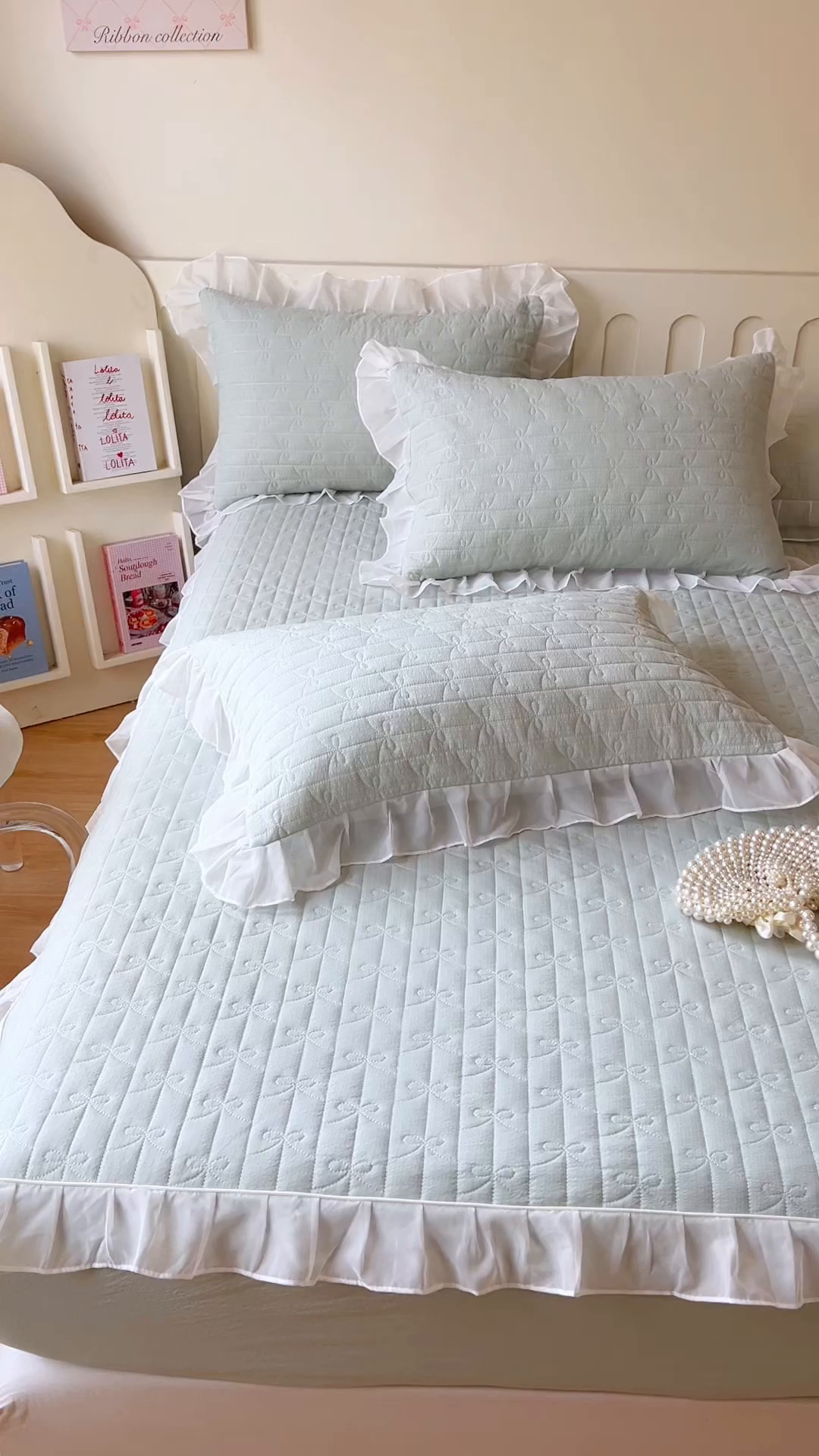 91家纺网 家纺一手货源 找家纺 麒豆豆 2025新款优舒棉花边床笠-蜜糖熊 绿