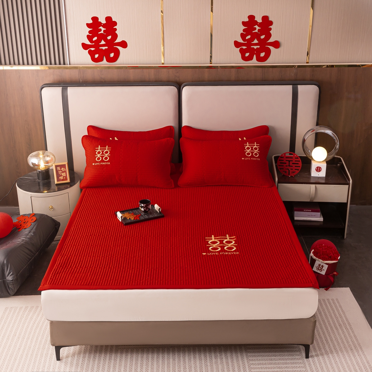 91家纺网 家纺一手货源 找家纺 （总）卓缦家纺 2025新款婚庆加厚软床垫软床笠三件套婚庆床单床盖