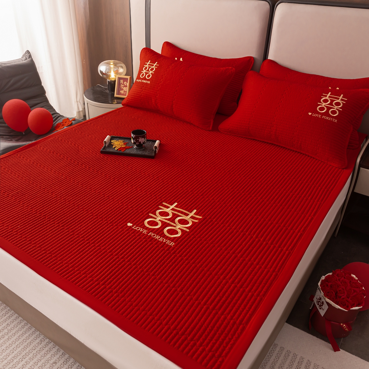 91家纺网 家纺一手货源 找家纺 （总）卓缦家纺 2025新款婚庆加厚软床垫软床笠三件套婚庆床单床盖