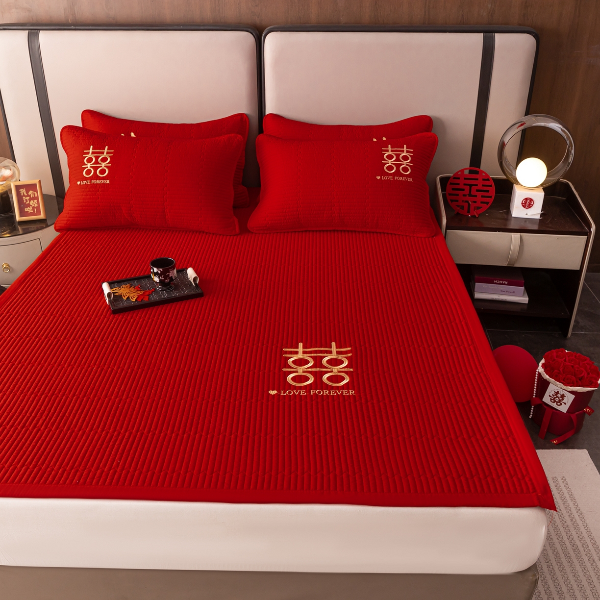 91家纺网 家纺一手货源 找家纺 （总）卓缦家纺 2025新款婚庆加厚软床垫软床笠三件套婚庆床单床盖