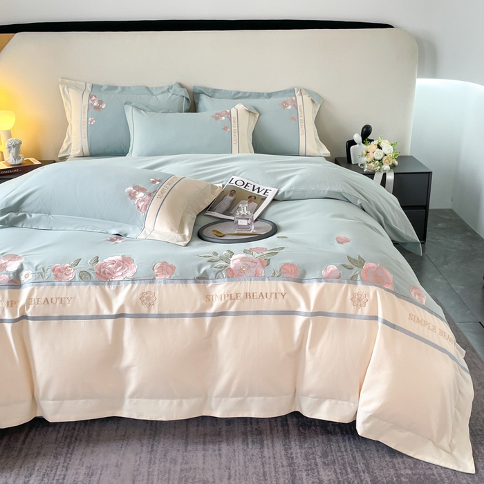 91家纺网 家纺一手货源 找家纺 桃园 2025新款A类长绒棉纯棉不掉毛磨毛高端礼盒四件套-半亩花田 半亩花田-飘蓝