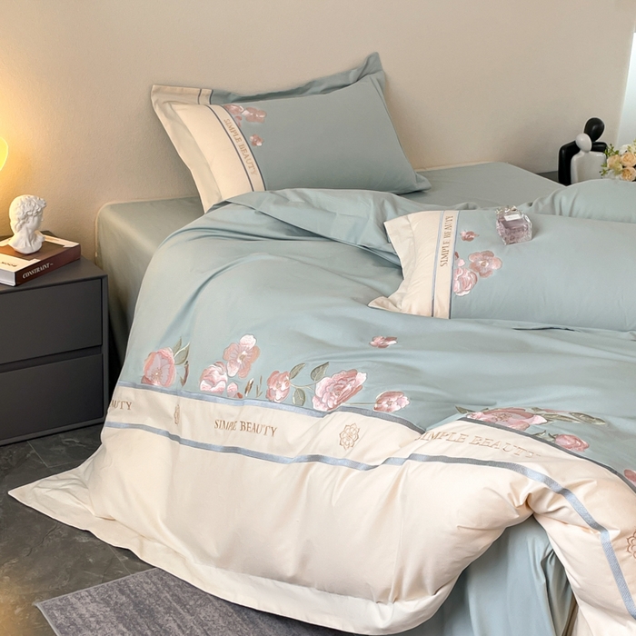 91家纺网 家纺一手货源 找家纺 桃园 2025新款A类长绒棉纯棉不掉毛磨毛高端礼盒四件套-半亩花田 半亩花田-飘蓝