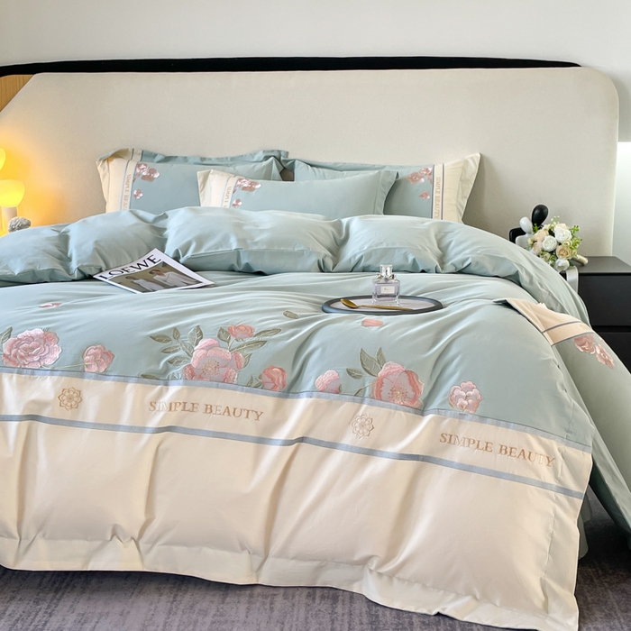 91家纺网 家纺一手货源 找家纺 桃园 2025新款A类长绒棉纯棉不掉毛磨毛高端礼盒四件套-半亩花田 半亩花田-飘蓝