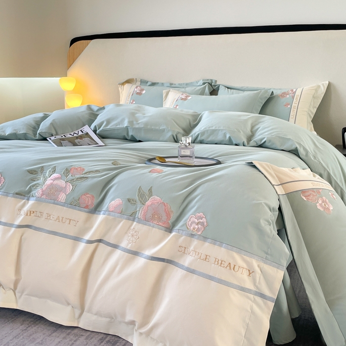 91家纺网 家纺一手货源 找家纺 桃园 2025新款A类长绒棉纯棉不掉毛磨毛高端礼盒四件套-半亩花田 半亩花田-飘蓝