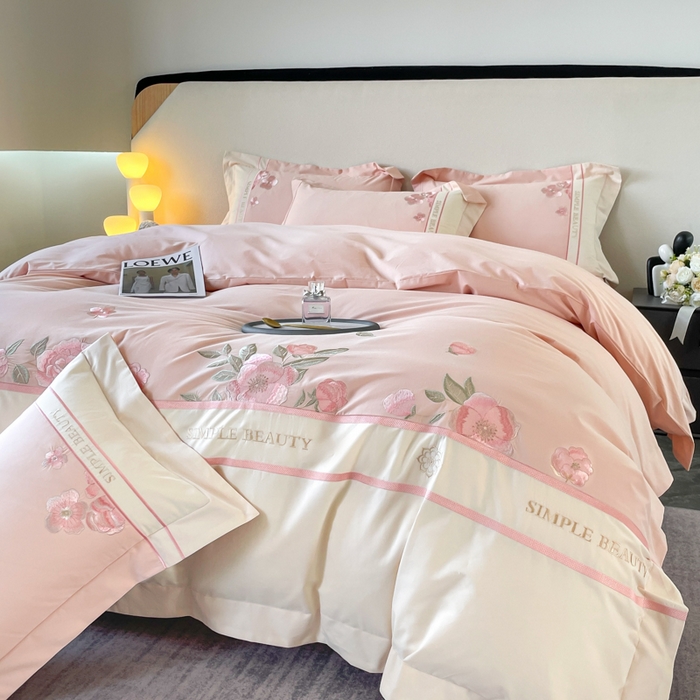 91家纺网 家纺一手货源 找家纺 桃园 2025新款A类长绒棉纯棉不掉毛磨毛高端礼盒四件套-半亩花田 半亩花田-少女粉