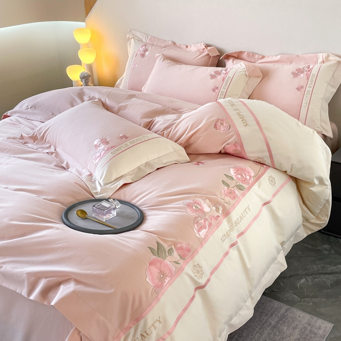 91家纺网 家纺一手货源 找家纺 桃园 2025新款A类长绒棉纯棉不掉毛磨毛高端礼盒四件套-半亩花田 半亩花田-少女粉