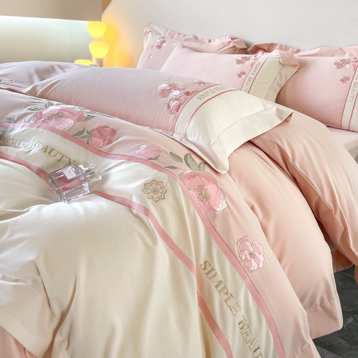 91家纺网 家纺一手货源 找家纺 桃园 2025新款A类长绒棉纯棉不掉毛磨毛高端礼盒四件套-半亩花田 半亩花田-少女粉