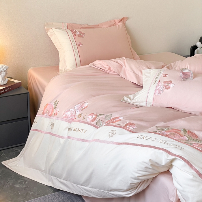 91家纺网 家纺一手货源 找家纺 桃园 2025新款A类长绒棉纯棉不掉毛磨毛高端礼盒四件套-半亩花田 半亩花田-少女粉