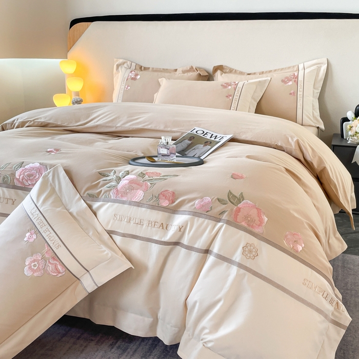 91家纺网 家纺一手货源 找家纺 桃园 2025新款A类长绒棉纯棉不掉毛磨毛高端礼盒四件套-半亩花田 半亩花田-香槟