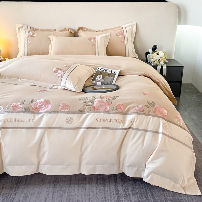 91家纺网 家纺一手货源 找家纺 桃园 2025新款A类长绒棉纯棉不掉毛磨毛高端礼盒四件套-半亩花田 半亩花田-香槟