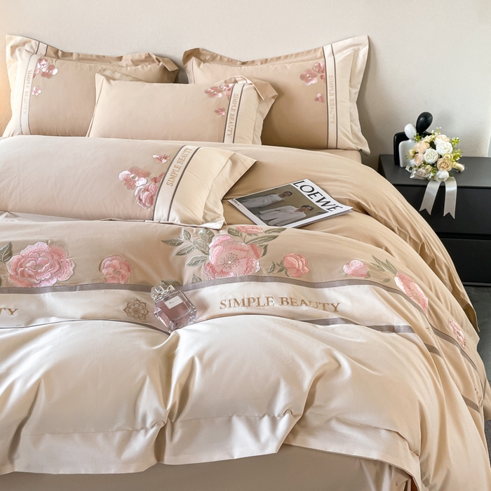 91家纺网 家纺一手货源 找家纺 桃园 2025新款A类长绒棉纯棉不掉毛磨毛高端礼盒四件套-半亩花田 半亩花田-香槟