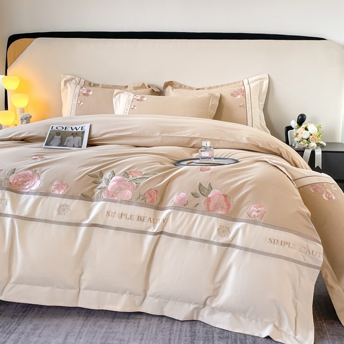 91家纺网 家纺一手货源 找家纺 桃园 2025新款A类长绒棉纯棉不掉毛磨毛高端礼盒四件套-半亩花田 半亩花田-香槟