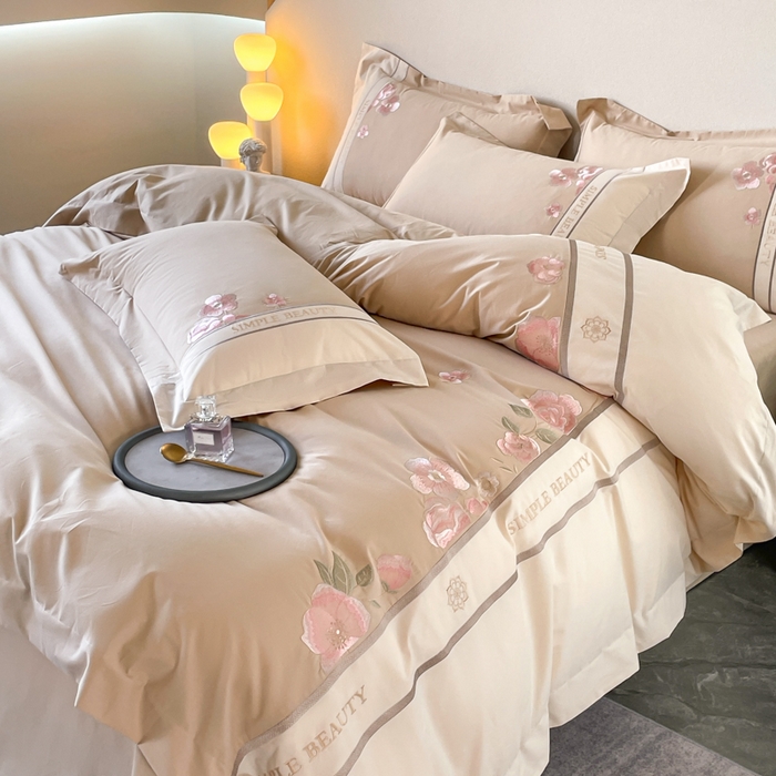 91家纺网 家纺一手货源 找家纺 桃园 2025新款A类长绒棉纯棉不掉毛磨毛高端礼盒四件套-半亩花田 半亩花田-香槟