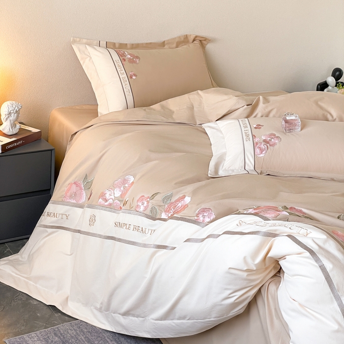 91家纺网 家纺一手货源 找家纺 桃园 2025新款A类长绒棉纯棉不掉毛磨毛高端礼盒四件套-半亩花田 半亩花田-香槟