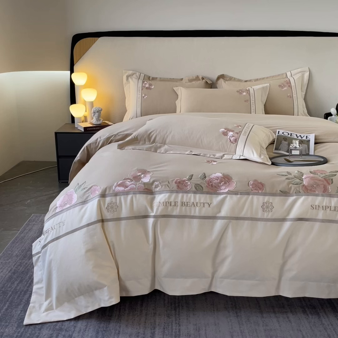 91家纺网 家纺一手货源 找家纺 桃园 2025新款A类长绒棉纯棉不掉毛磨毛高端礼盒四件套-半亩花田 半亩花田-香槟