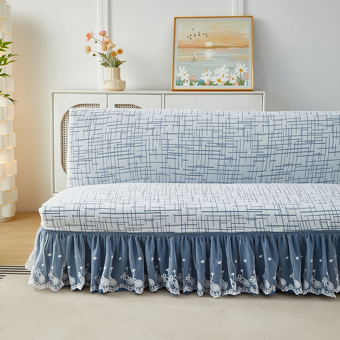 91家纺网 家纺一手货源 找家纺 丝绮鹿 2025新款裙边沙发床套 极简-蓝