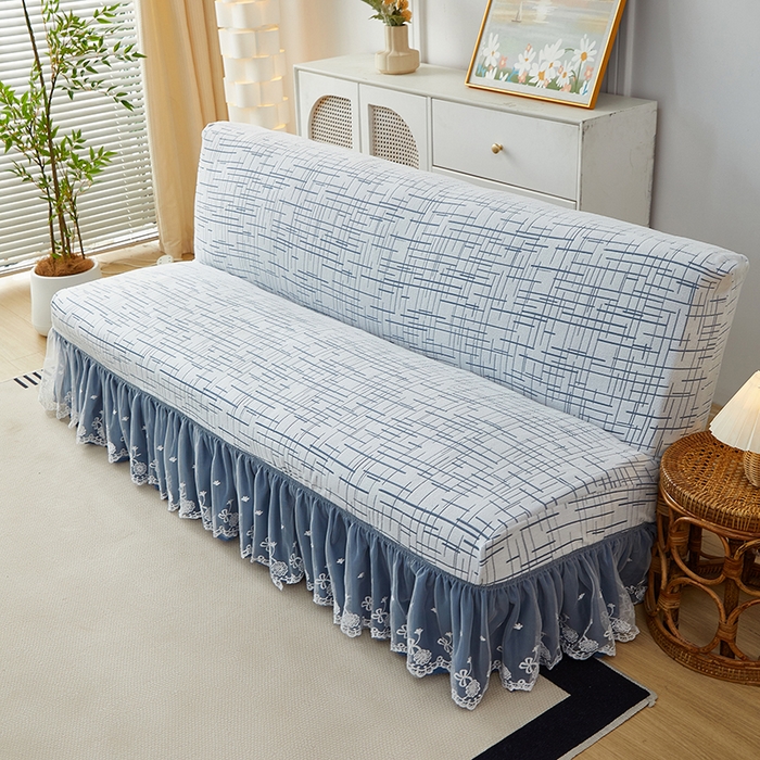 91家纺网 家纺一手货源 找家纺 丝绮鹿 2025新款裙边沙发床套 极简-蓝