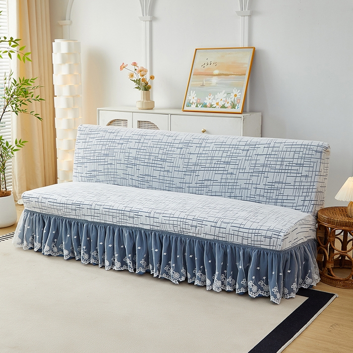 91家纺网 家纺一手货源 找家纺 丝绮鹿 2025新款裙边沙发床套 极简-蓝