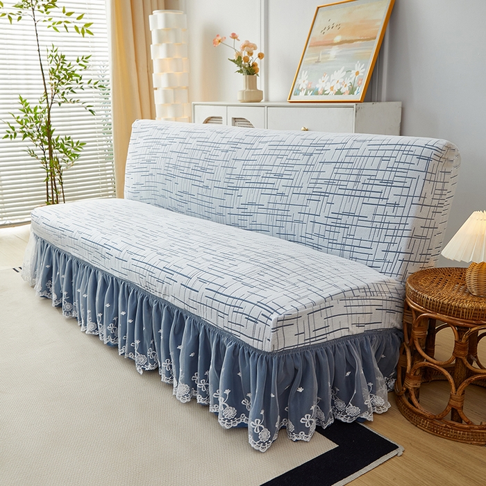 91家纺网 家纺一手货源 找家纺 丝绮鹿 2025新款裙边沙发床套 极简-蓝