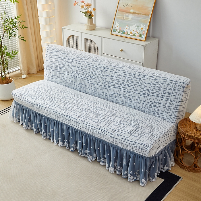 91家纺网 家纺一手货源 找家纺 丝绮鹿 2025新款裙边沙发床套 极简-蓝