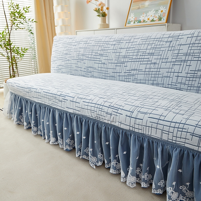 91家纺网 家纺一手货源 找家纺 丝绮鹿 2025新款裙边沙发床套 极简-蓝