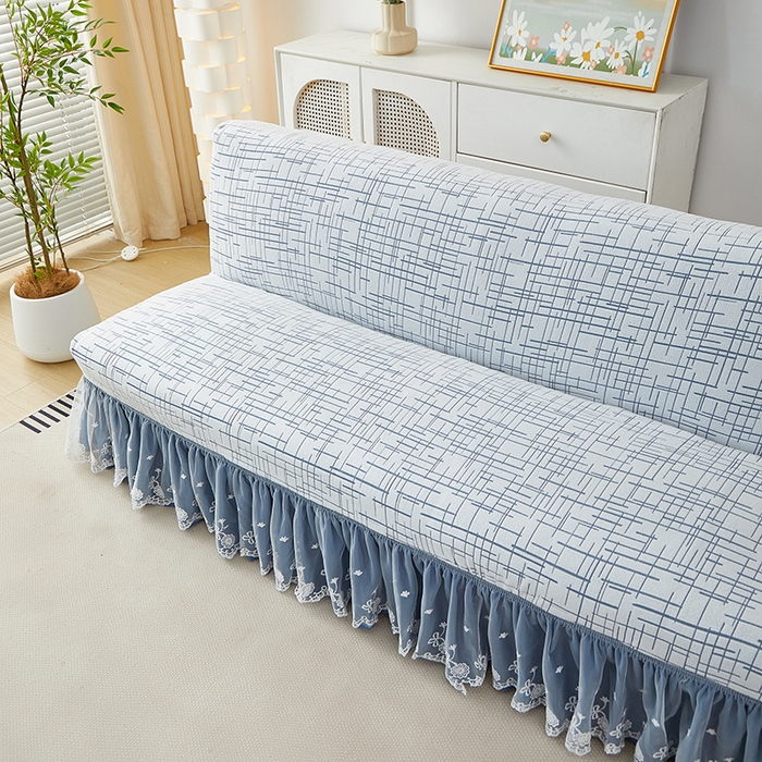 91家纺网 家纺一手货源 找家纺 丝绮鹿 2025新款裙边沙发床套 极简-蓝