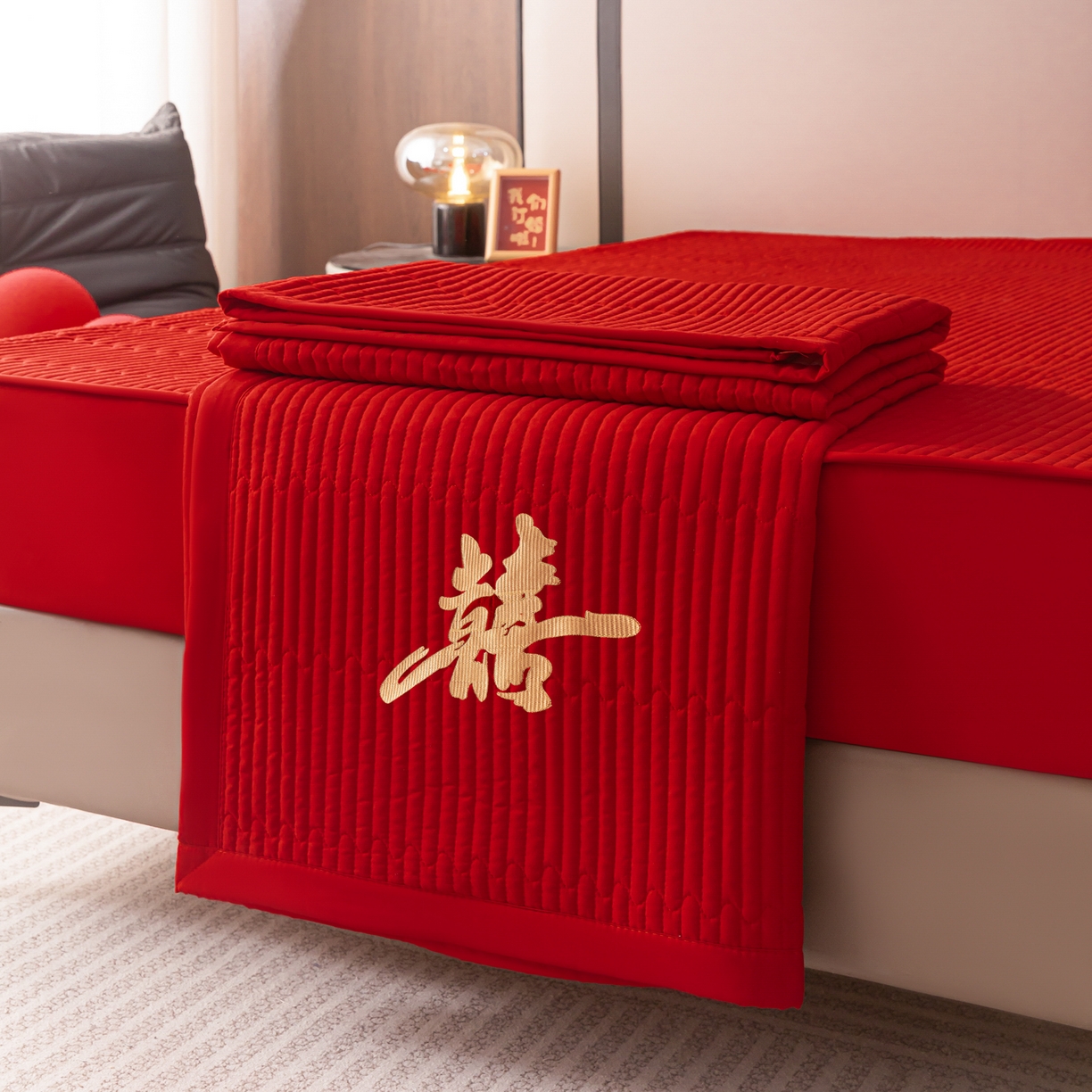 91家纺网 家纺一手货源 找家纺 卓缦家纺 2025新款婚庆加厚软床垫软床笠三件套婚庆床单床盖 喜嫁-床笠