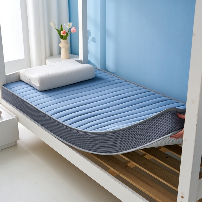 91家纺网 家纺一手货源 找家纺 奇丝雅 2025新款牛奶丝学生宿舍床专用加厚记忆棉海绵立体乳胶床垫【高密记忆棉】 牛奶-灰蓝（6公分）