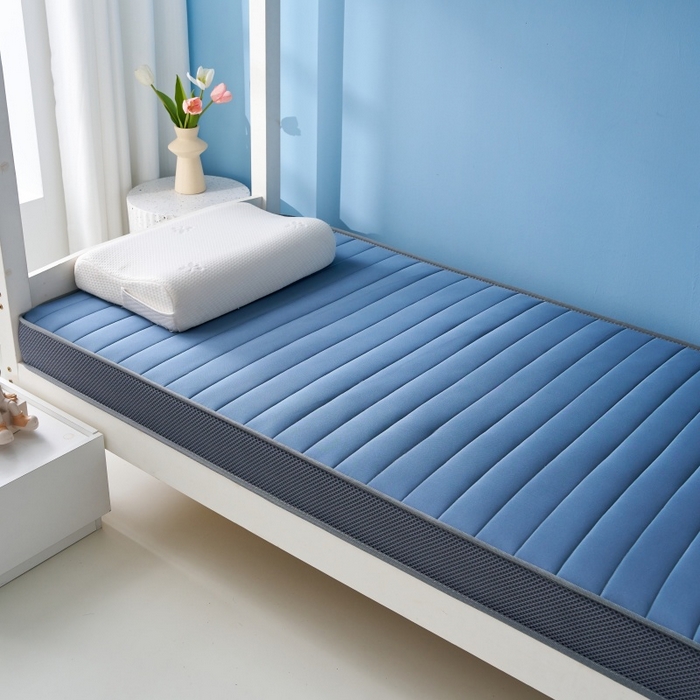 91家纺网 家纺一手货源 找家纺 奇丝雅 2025新款牛奶丝学生宿舍床专用加厚记忆棉海绵立体乳胶床垫【高密记忆棉】 牛奶-灰蓝（6公分）