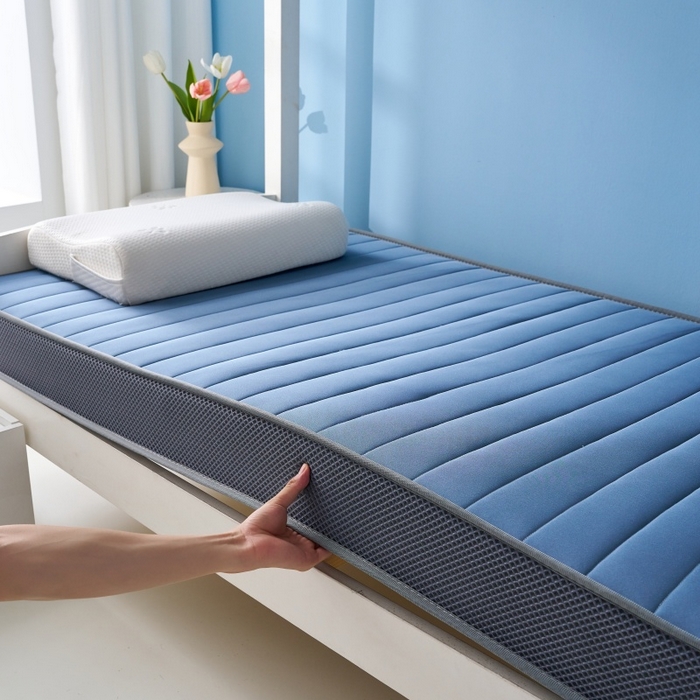91家纺网 家纺一手货源 找家纺 奇丝雅 2025新款牛奶丝学生宿舍床专用加厚记忆棉海绵立体乳胶床垫【高密记忆棉】 牛奶-灰蓝（9公分）