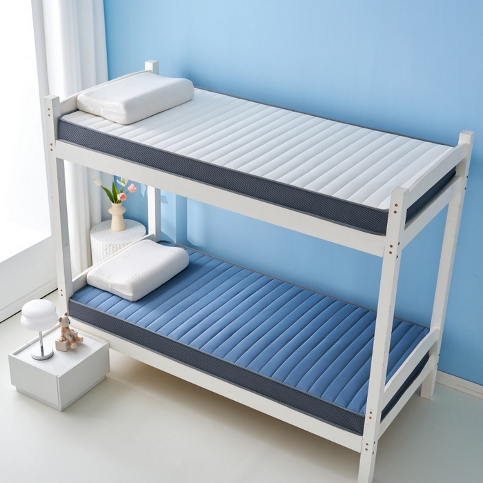 91家纺网 家纺一手货源 找家纺 奇丝雅 2025新款牛奶丝学生宿舍床专用加厚记忆棉海绵立体乳胶床垫【高密记忆棉】 牛奶-灰蓝（9公分）