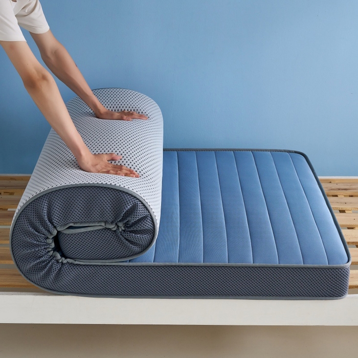 91家纺网 家纺一手货源 找家纺 奇丝雅 2025新款牛奶丝学生宿舍床专用加厚记忆棉海绵立体乳胶床垫【高密记忆棉】 牛奶-灰蓝（9公分）