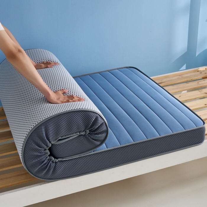 91家纺网 家纺一手货源 找家纺 奇丝雅 2025新款牛奶丝学生宿舍床专用加厚记忆棉海绵立体乳胶床垫【高密记忆棉】 牛奶-灰蓝（9公分）