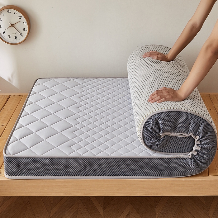 91家纺网 家纺一手货源 找家纺 奇丝雅 2025新款牛奶丝学生宿舍床上下铺专用加厚记忆棉海绵立体乳胶床垫【高密记忆棉】 菱格-灰（6公分）