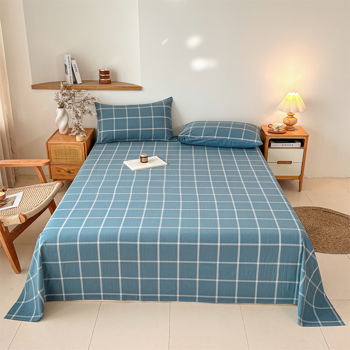 91家纺网 家纺一手货源 找家纺 （总）盛秋2025新款A类亲肤水洗格子单床单