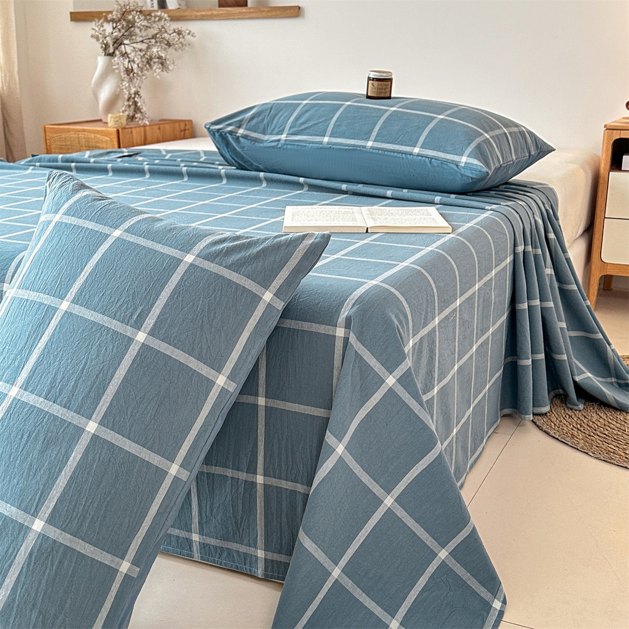 91家纺网 家纺一手货源 找家纺 （总）盛秋2025新款A类亲肤水洗格子单床单