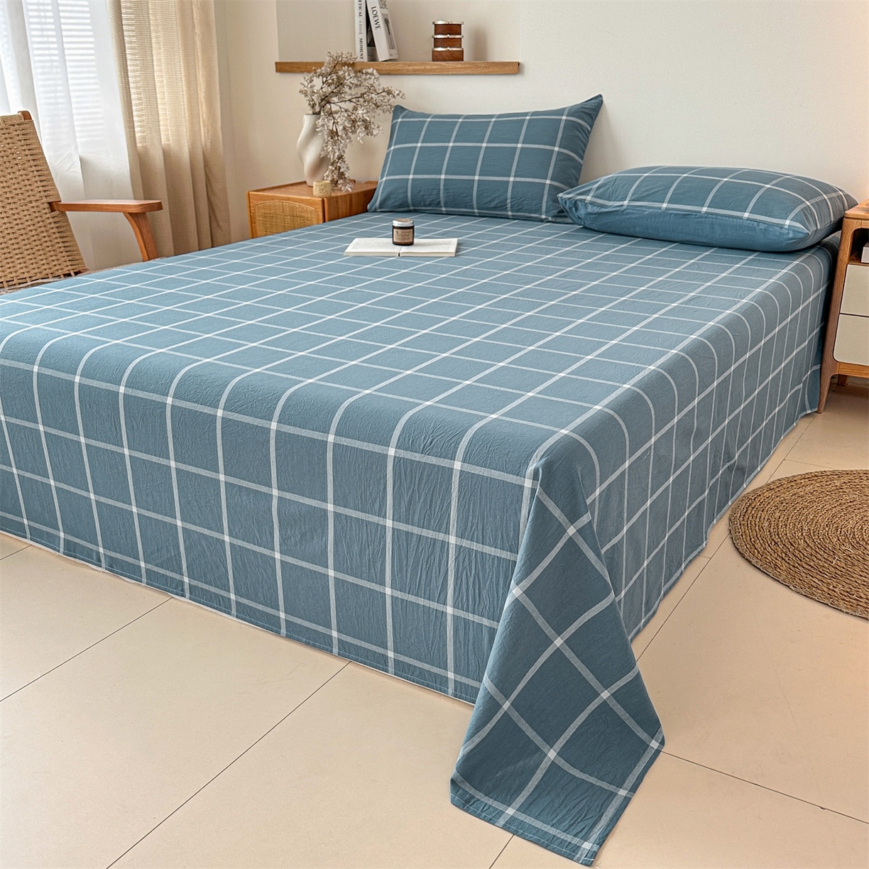 91家纺网 家纺一手货源 找家纺 （总）盛秋2025新款A类亲肤水洗格子单床单